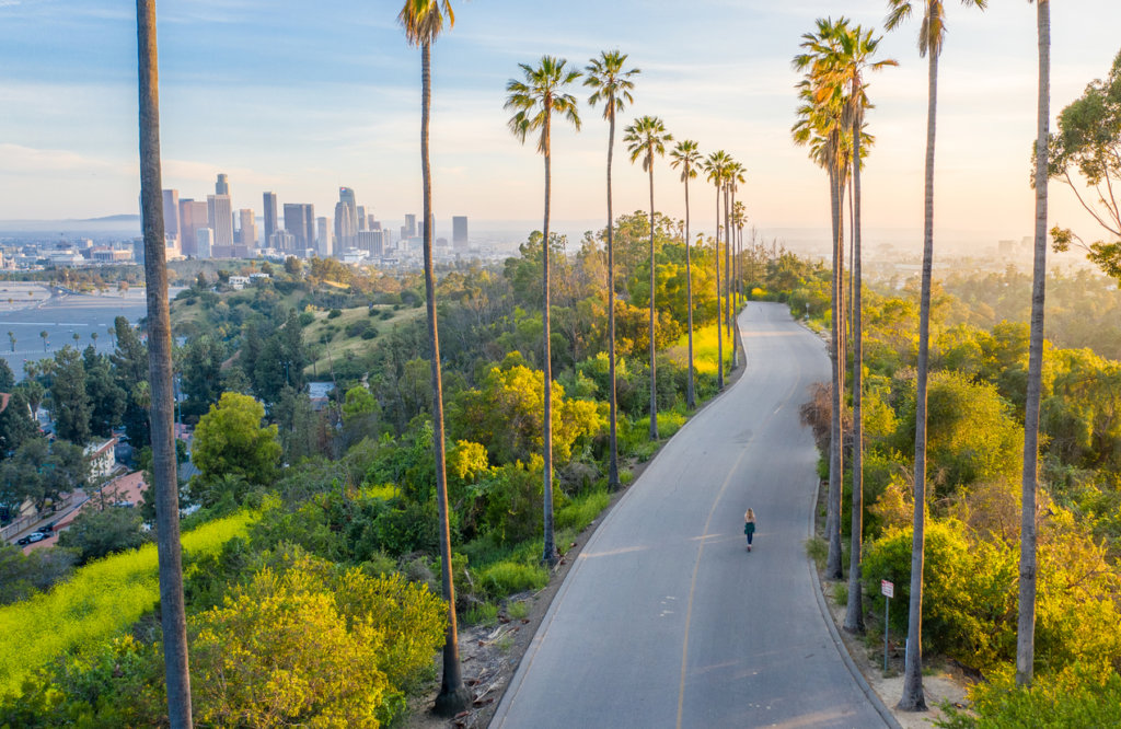 Overhead shot of a street in Downtown Los Angeles