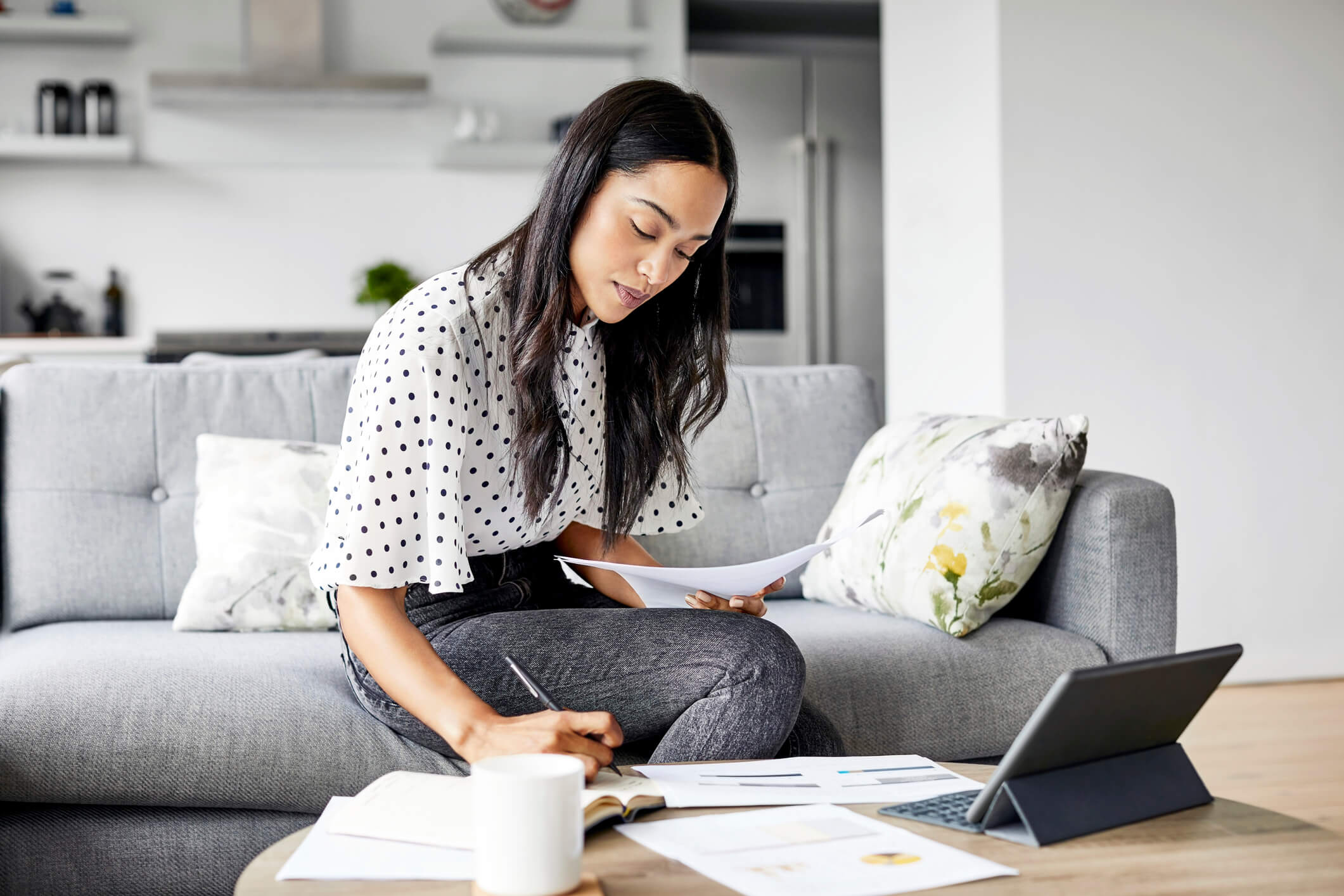 Woman working on disability benefits application