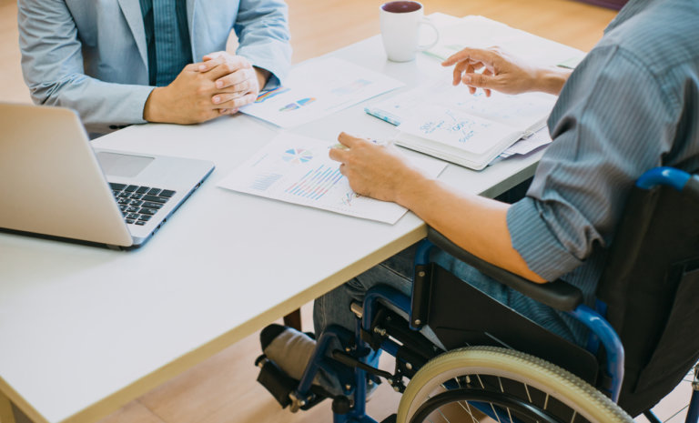 Disability attorney and client